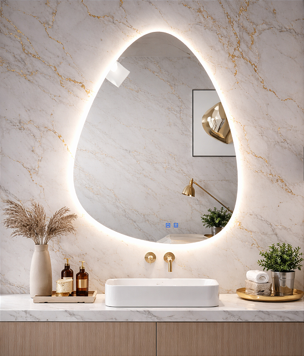 Espelho LED Para Banheiro Touch 3 Cores de Luz Display Digital Com Desembaçador 70x50 cm Bivolt: 110V/220V