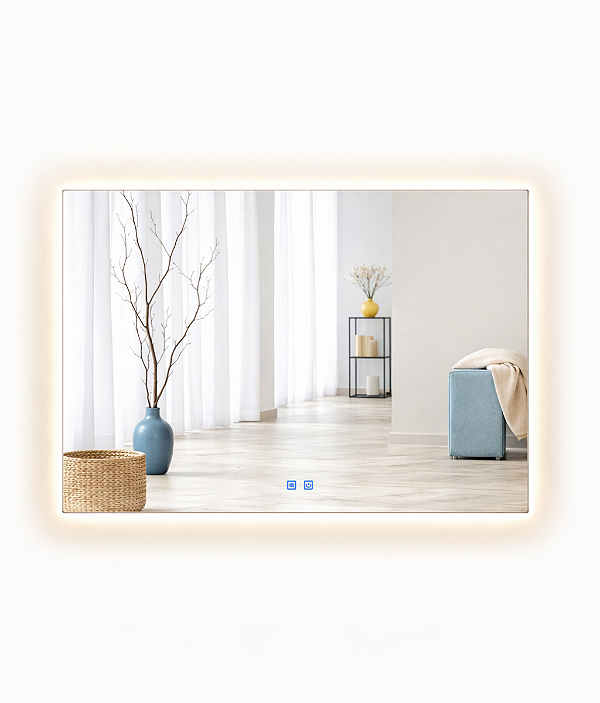 Espelho LED Para Banheiro Touch 3 Cores de Luz Com Desembaçador e Display Digital 80x60 cm Bivolt: 110V / 220V