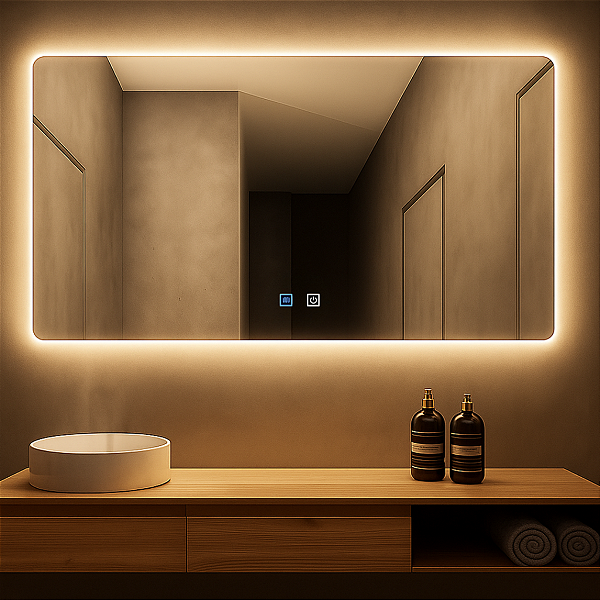 Espelho LED Para Banheiro Touch 3 Cores de Luz Com Desembaçador e Display Digital 80x60 cm Bivolts 110V / 220V