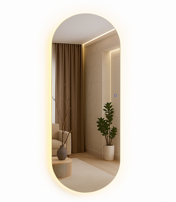 Espelho LED de Parede Touch Com Display Digital e 3 Cores de Luz 150x60 cm