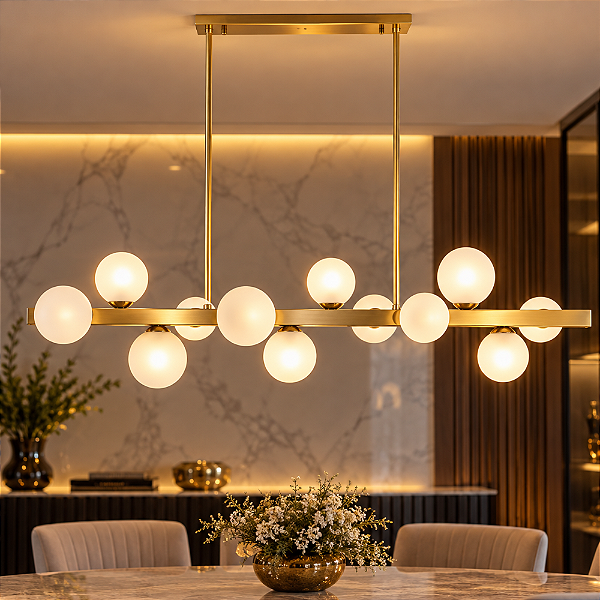 Lustre Pendente Esfera Barra Dourada 113cm - Smart Norte