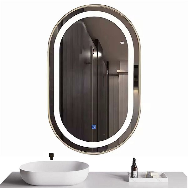 Espelho LED 4mm Banheiro Dual Touch c/ Desembaçador 80x50 cm