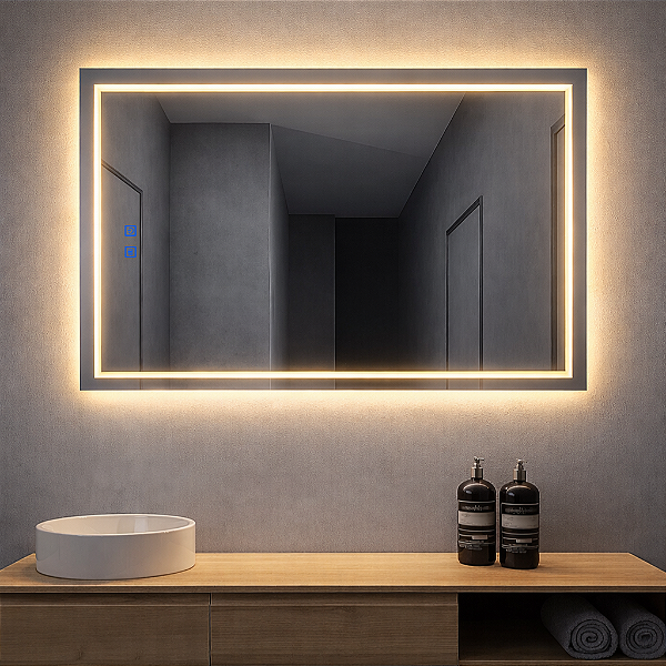 Espelho LED Banheiro de Parede Touch 3 Cores de Luz Com Desembaçador e Display Digital 80x60 cm Bivolt