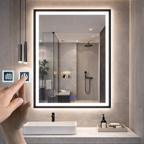 Espelho De Led Orgânico Touch 3 Cores De Luz 80x60cm Bivolts