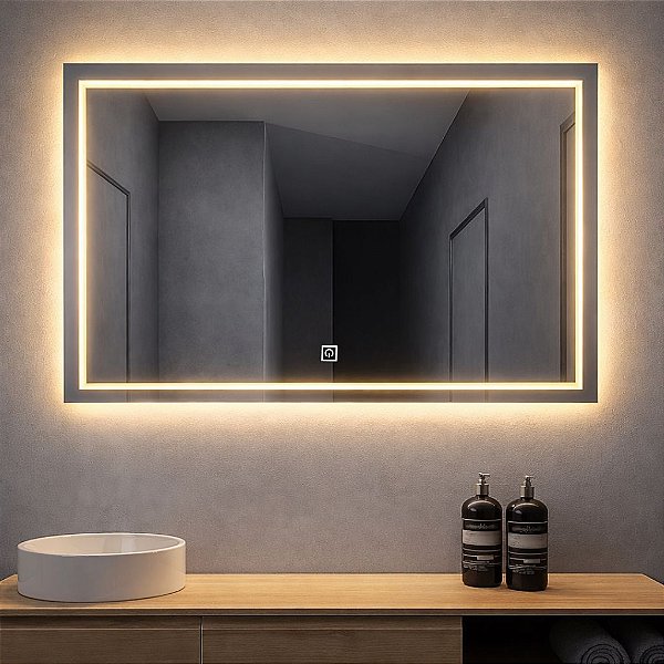 Espelho De Led Orgânico Retangular Touch 3 Cores de Luz com Display Digital 60x80cm Bivolts