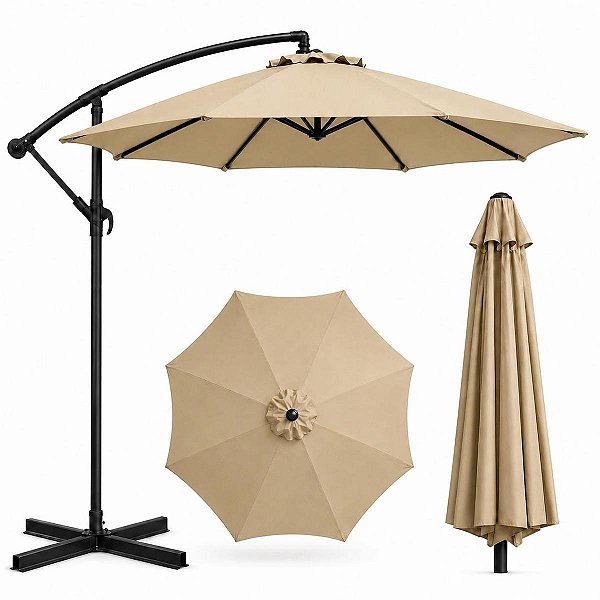 Ombrelone Guarda Sol Premium de Luxo Impermeável Com Haste Lateral 3m Para Piscina Jardim Área Externa