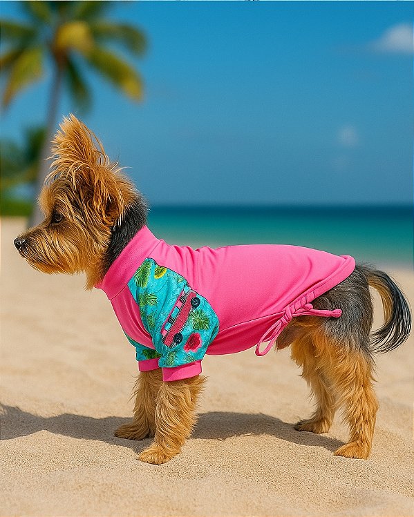 VIDA PRAIANA ROSA - Roupa UV50+ (roupa pet com proteção solar)
