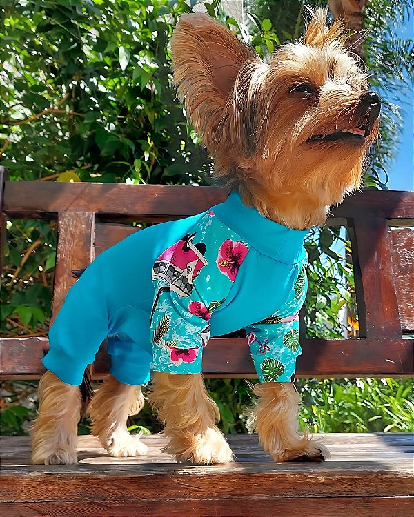 VIDA PRAIANA AZUL MACACÃO - Roupa UV50+ (roupa pet com proteção solar)