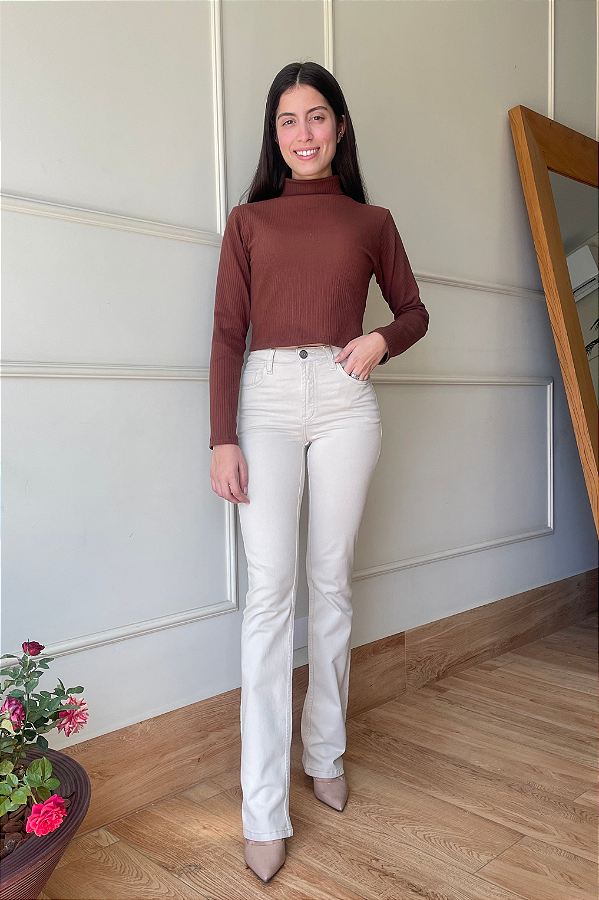 Calça Boot Cut Petra - Sarja Areia