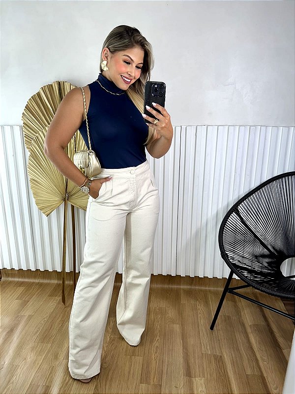 Calça Pantalona Valentine - Sarja Cru