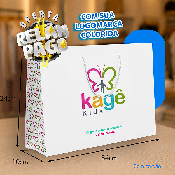 Promoção Sacola de Papel Branca - Com sua logomarca Colorida - 24x34x10 UP