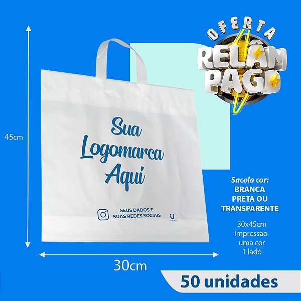 Promoção Sacola Plástica Personalizada 100 unid / Alça Fita / (30x45cm) UP