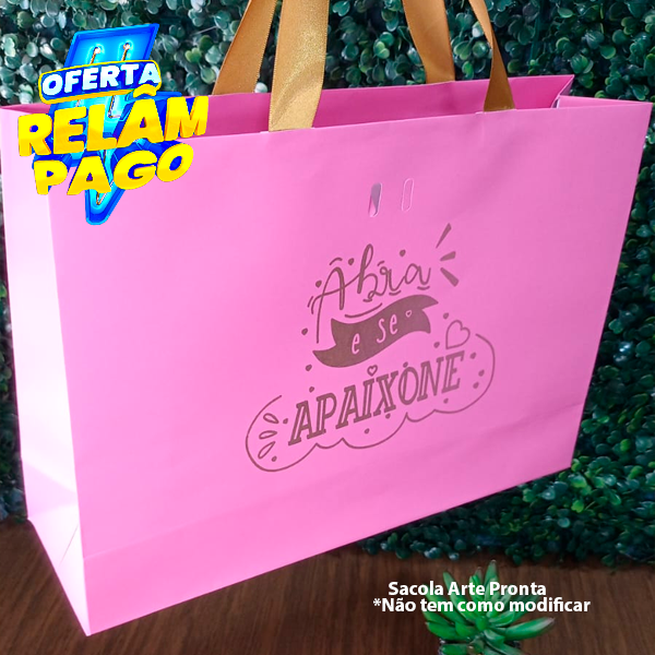 Sacola de Papel  - Arte Frase (Pronta Entrega) Cor: Rosa Tam24x34x10