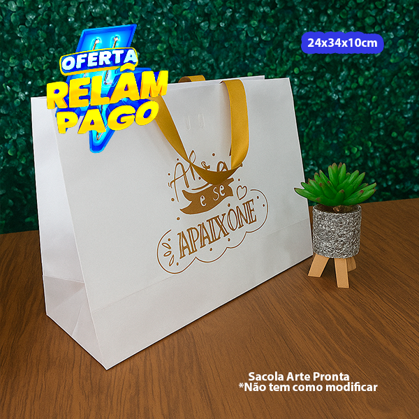 Sacola de Papel - Arte Frase (Pronta Entrega) Cor: Branca Tam24x34x10