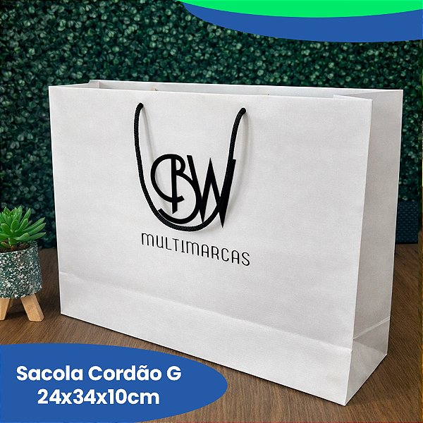 Promoção Sacola Branca Cordão - Com sua logomarca 1 cor - 24x34x10 UP