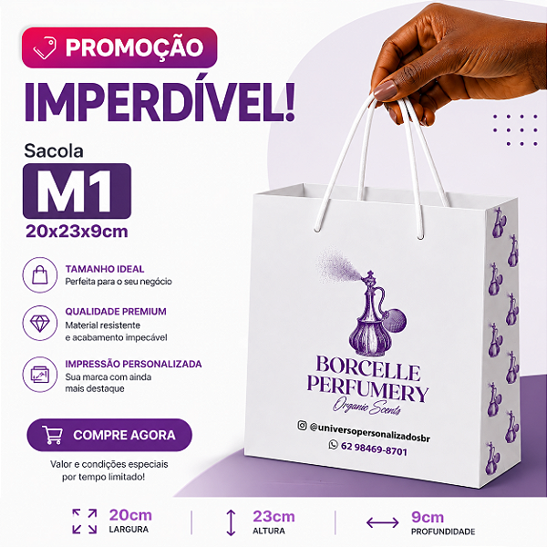 Promoção - Sacola de Papel Personalizada M1 20x23x9 cm | Universo Color - UP