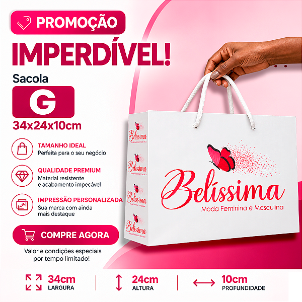 Promoção - Sacola de Papel Personalizada G 34x24x10 cm | Universo Color - UP