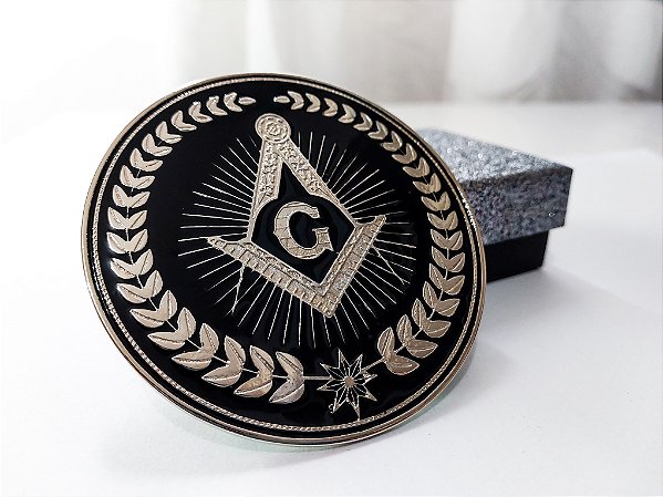 Emblema Maçonaria Metálico - Esquadro e Compasso - Ramos Niquelados