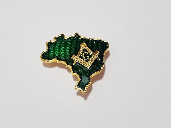 Pin Boton Broche Maçonaria Brasil Verde com  Esquadro e Compasso