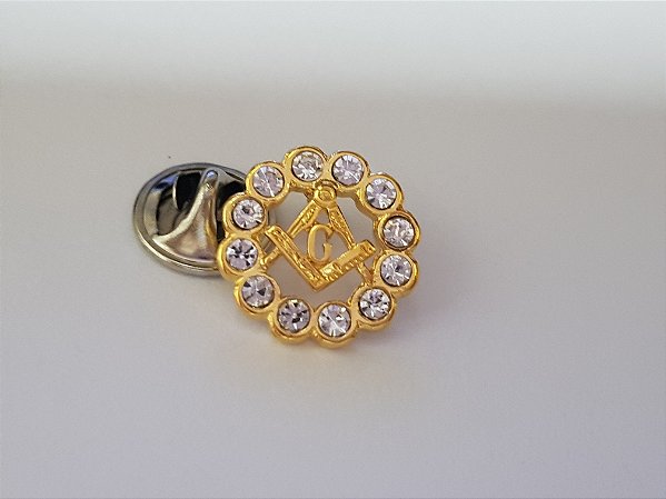 Pin Strass Incolor Esquadro e Compasso Maçom