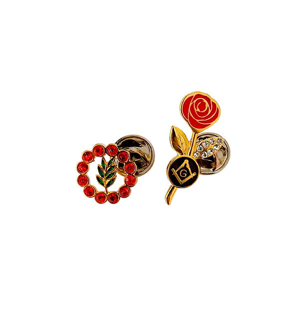 Kit Maçonaria Pins Broches Acácia e Rosa Vermelha