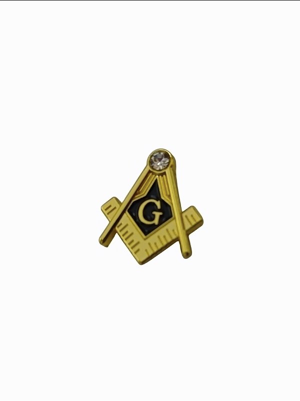 Pin Maçonaria Dourado Esquadro E Compasso Com Pedrinha - Fundo Preto