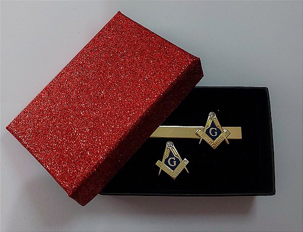 Conjunto Prendedor de Gravata com Símbolo Maçom Esquadro e Compasso + Pin de lapela
