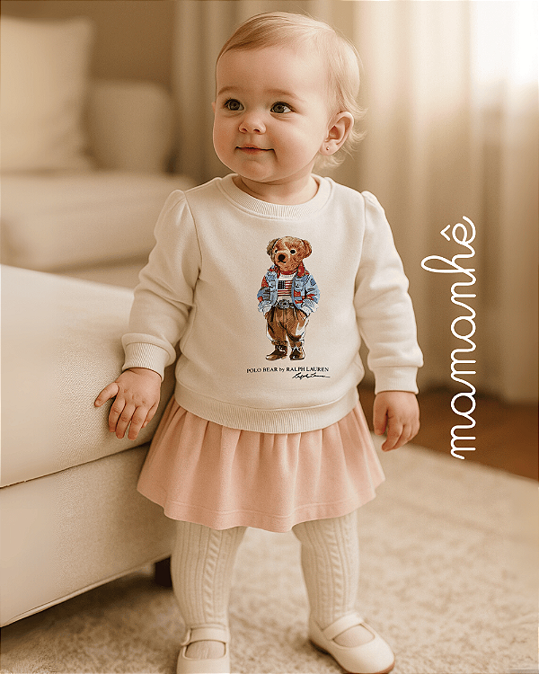 Blusa em Moletom Polo Bear Menina Branco