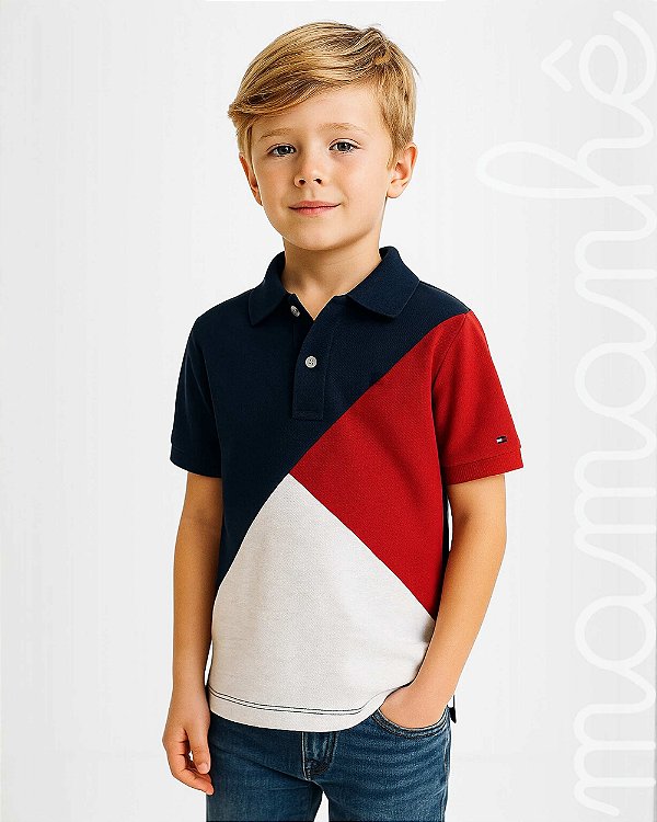 Camiseta Polo Infantil Tommy Hilfiger Color Block