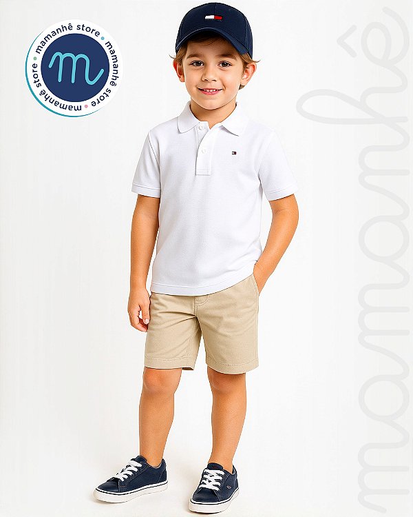 Camiseta Polo Infantil Tommy Hilfiger Sólida Branca