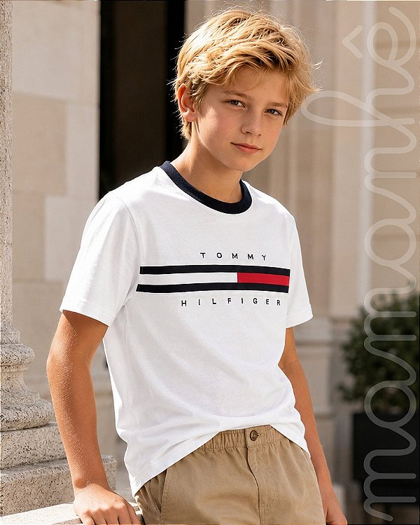 Camiseta Infantil Tommy Hilfiger Flag Branca