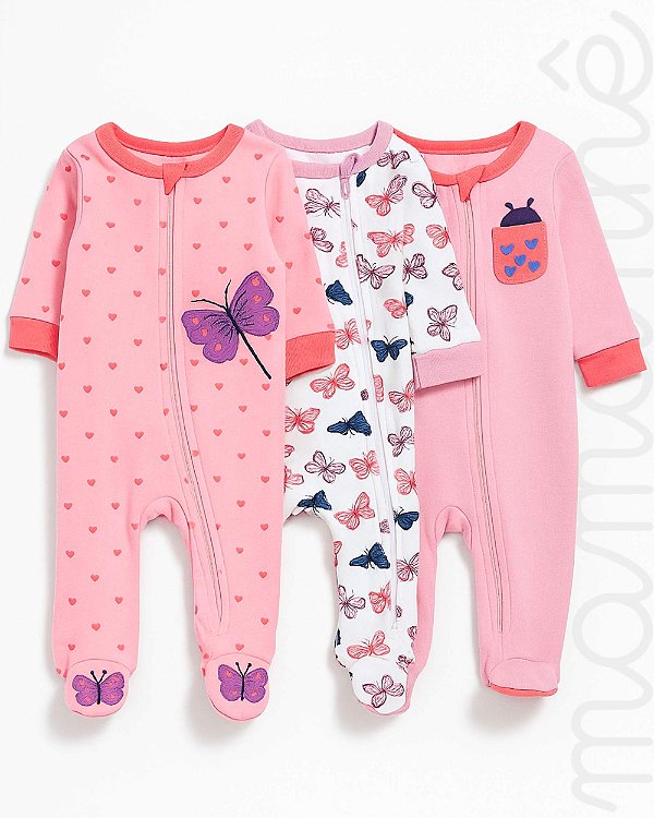 Kit Macacão de Bebê com 3 Peças Butterfly