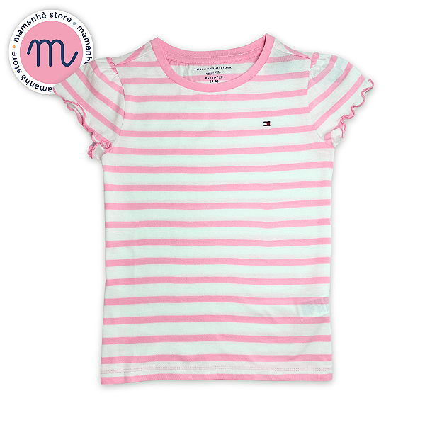 Camiseta TH Manga Curta com Babados Listrada New Rose