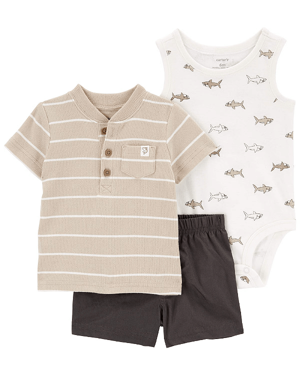Conjunto com Shorts 3 Peças Tubarões Areia