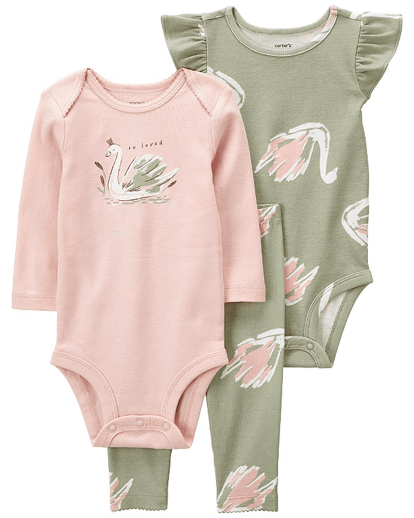 Conjunto 3 Peças Body e Calça Cisne Rosa