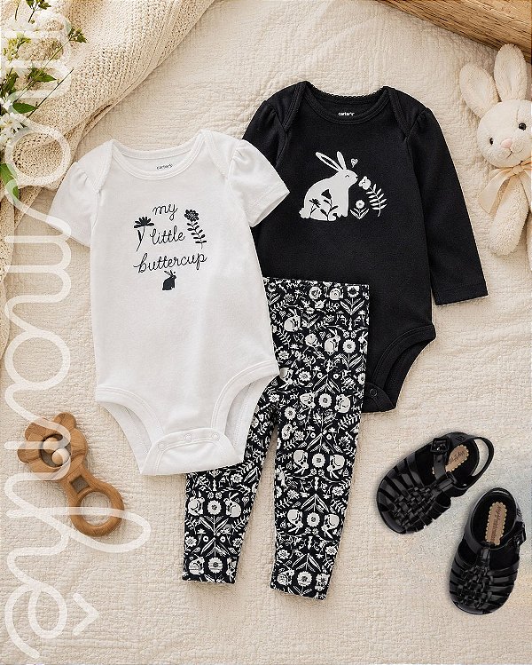 Conjunto Bebê Carters 3 Peças Bunny Black