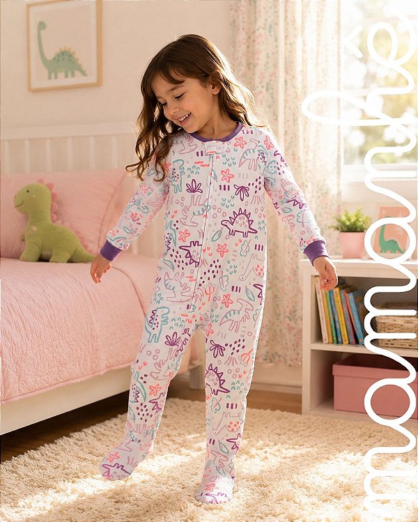 Macacão Pijama Carters Fleece Dinos Lilás