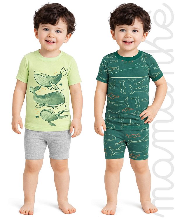 Kit Pijama Infantil 4 Peças Baleias