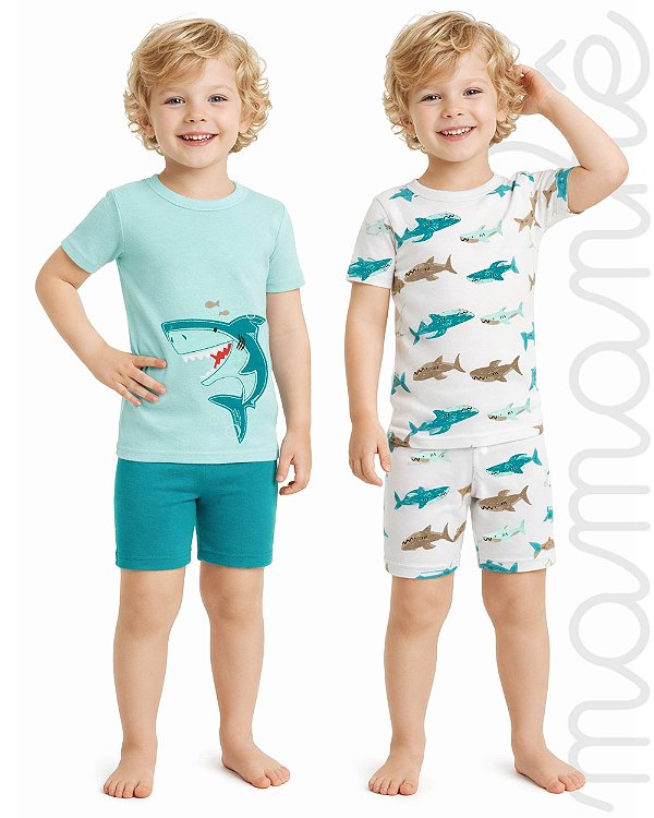 Kit Pijama Infantil 4 Peças Tubarões