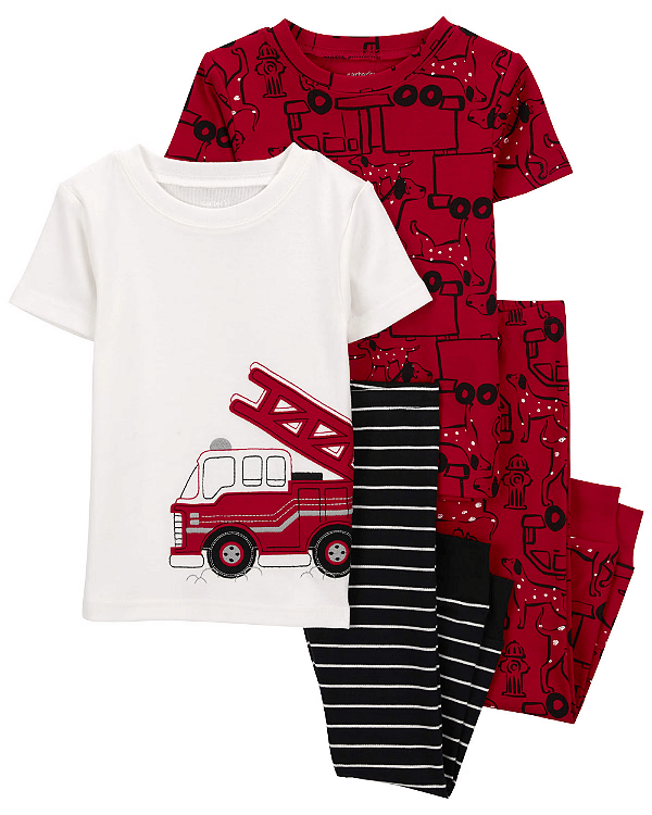 Kit Pijama Infantil 4 Peças Firetruck