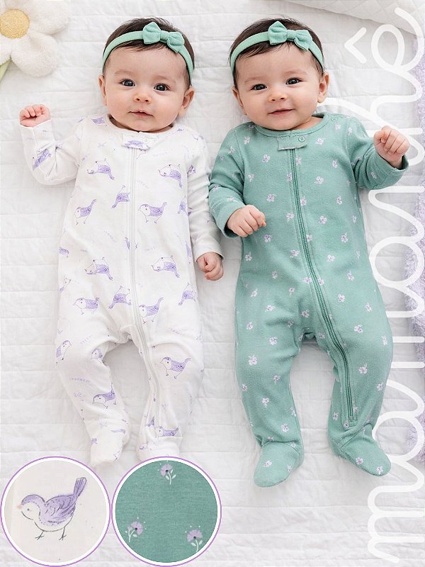 Kit Macacão Bebê Carters 2 Peças Passarinhas