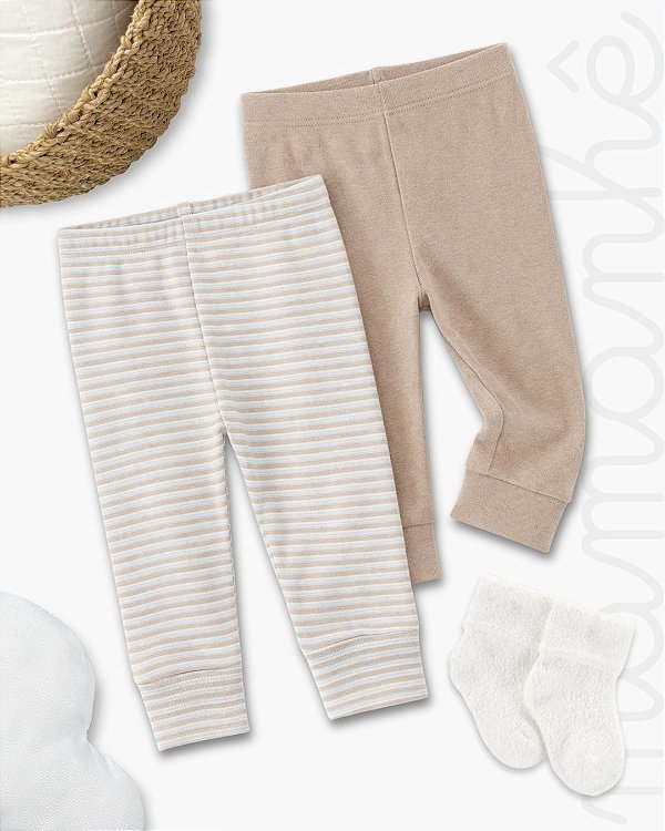 Kit Calça Carters Bebê Bege/ Listrado