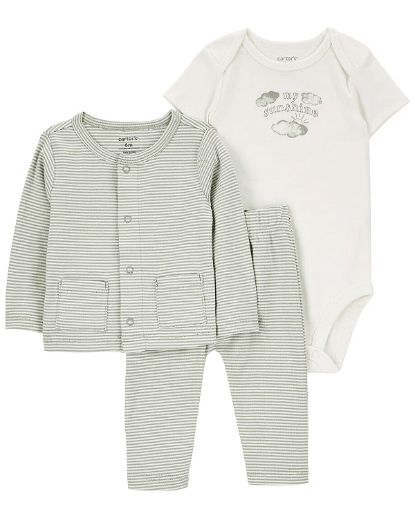 Conjunto 3 Peças Com Cardigan Nuvens Oliva