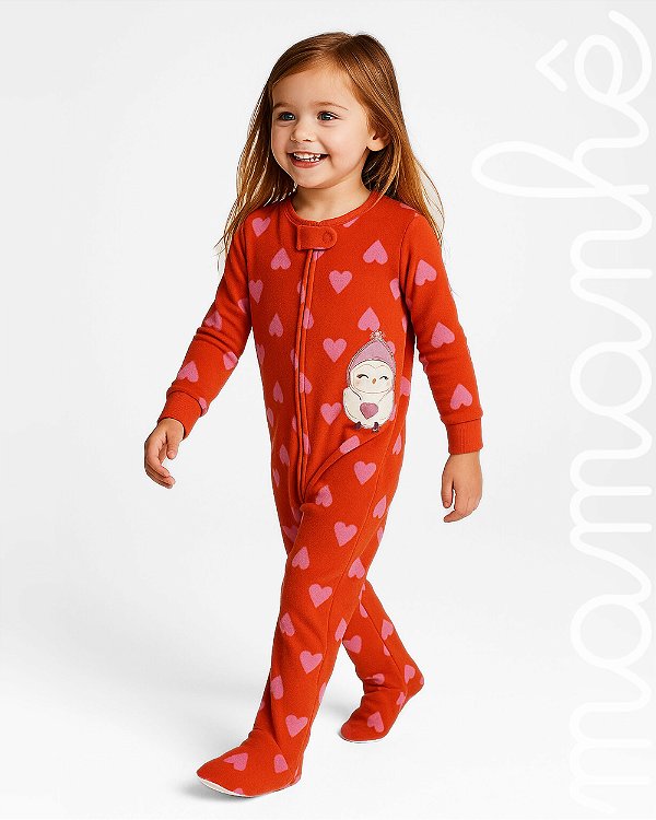 Macacão Pijama Fleece Corujinha Hearts