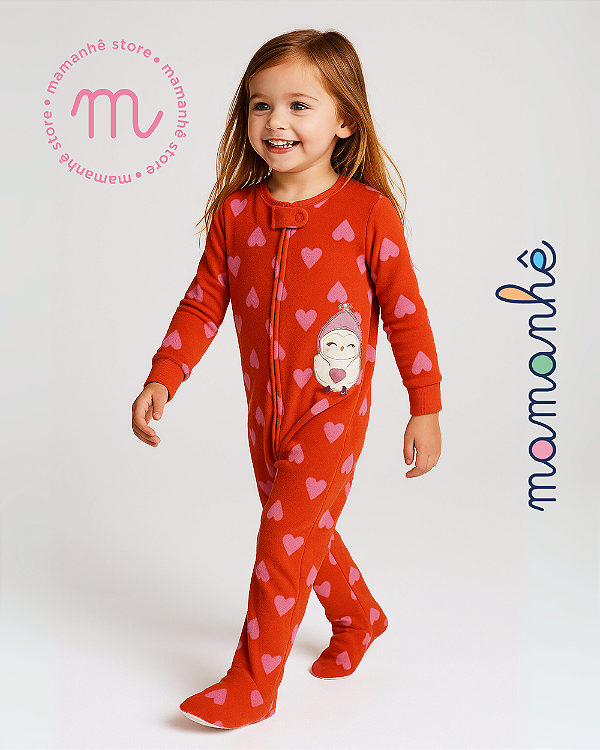 Macacão Pijama Fleece Corujinha Hearts