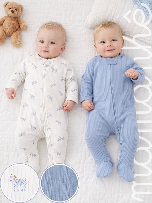 Kit Macacão Bebê Carters 2 Peças Zebrinha Blue