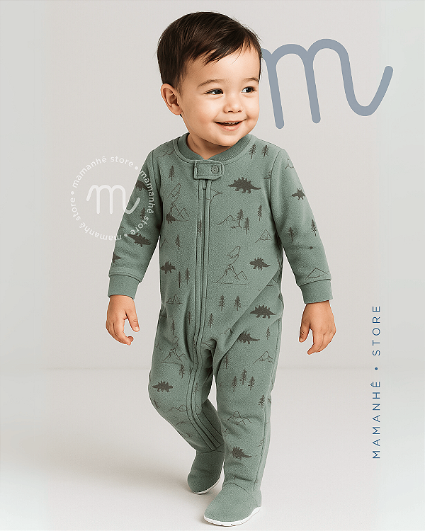 Macacão Pijama Fleece Verde Jurassico