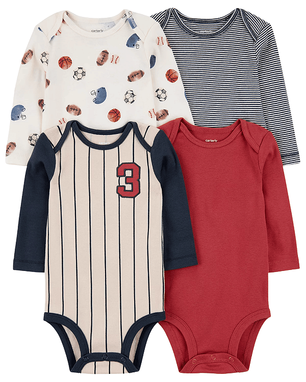 Kit Body Carters Manga Longa Baseball