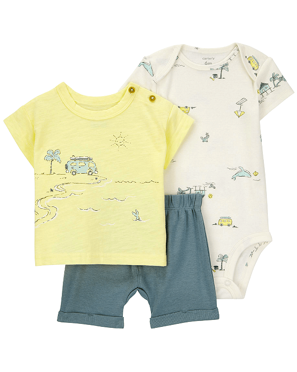 Conjunto com Shorts 3 Peças Dia de Praia