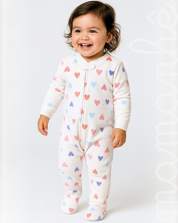Macacão Pijama Fleece Little Hearts